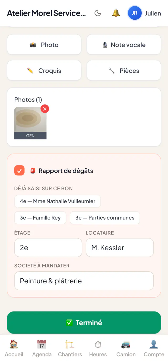 Constat de sinistre sur le téléphone